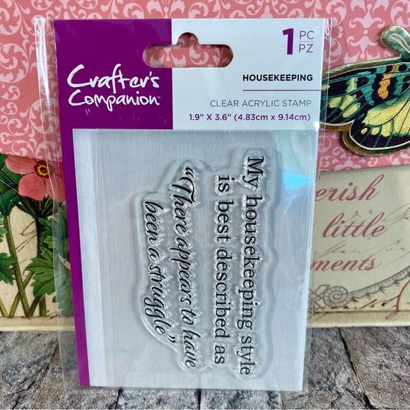Crafter's Companion Clear Acrylic Stamp NWT Housekeeping 1 Piece Handmade Cards - Picture 1 of 4